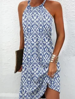 Best Women's Mini Dress Petite Dress Sundress Summer Dress Halter Dress Casual Vacation Daily Cocktail Party Regular Fit Print Sleeveless Halter Neck Strapless Summer Spring Women T Shirt Dresses