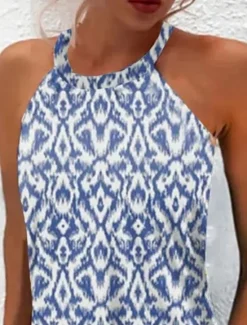 Best Women's Mini Dress Petite Dress Sundress Summer Dress Halter Dress Casual Vacation Daily Cocktail Party Regular Fit Print Sleeveless Halter Neck Strapless Summer Spring Women T Shirt Dresses