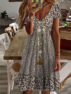 New Women's Mini Dress Petite Dress T Shirt Dress Tee Dress Sundress Summer Dress Active Fashion Streetwear Outdoor Vacation Birthday Regular Fit Floral Paisley Color Block Short Sleeve V Neck Women Spring Dresses|T Shirt Dresses