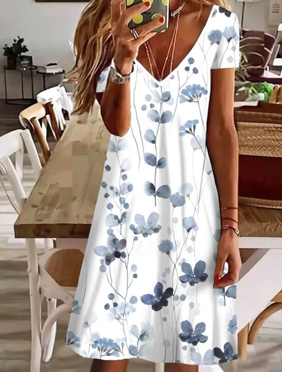 New Women's Mini Dress Petite Dress T Shirt Dress Tee Dress Sundress Summer Dress Active Fashion Streetwear Outdoor Vacation Birthday Regular Fit Floral Paisley Color Block Short Sleeve V Neck Women Spring Dresses|T Shirt Dresses