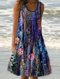 Women's Mini Dress Petite Dress Sundress Shift Dress Ruffle Dress Vacation Casual Outdoor Vacation Daily Regular Fit Floral Sleeveless U Neck Summer Spring Women Spring Dresses|Sundresses