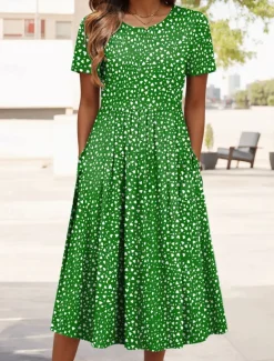 Outlet Women's Mini Dress Petite Dress T Shirt Dress Tee Dress A Line Dress Summer Dress Vacation Stylish Casual Vacation Daily Regular Fit Graphic Polka Dot Short Sleeve Crew Neck Red Blue Green Women T Shirt Dresses