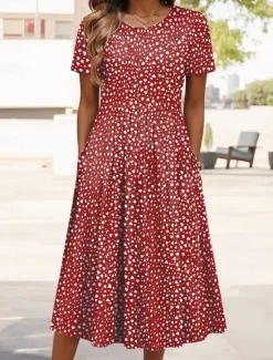 Outlet Women's Mini Dress Petite Dress T Shirt Dress Tee Dress A Line Dress Summer Dress Vacation Stylish Casual Vacation Daily Regular Fit Graphic Polka Dot Short Sleeve Crew Neck Red Blue Green Women T Shirt Dresses