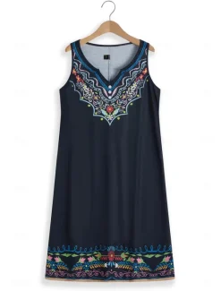 Women's Mini Dress Petite Dress T Shirt Dress Tee Dress Sundress Summer Dress Fashion Modern Mature Outdoor Vacation Casual Regular Fit Floral Sleeveless Split Neck Yellow Purple Summer Women Spring Dresses|T Shirt Dresses
