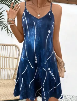 Discount Women's Mini Dress Petite Dress A Line Dress Slip Dress Off The Shoulder Dress Vacation Casual Vacation Daily Regular Fit Graphic Geometric Sleeveless V Neck Summer Women Vacation Dresses