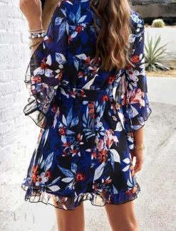 Clearance Women's Mini Dress Petite Dress Casual Dress Floral Dress Summer Dress Slip Dress Fashion Modern Daily Beach Weekend Regular Fit Floral 3/4 Length Sleeve V Neck Black Yellow Orange Green Summer Women Floral Dresses