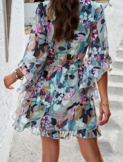 Clearance Women's Mini Dress Petite Dress Casual Dress Floral Dress Summer Dress Slip Dress Fashion Modern Daily Beach Weekend Regular Fit Floral 3/4 Length Sleeve V Neck Black Yellow Orange Green Summer Women Floral Dresses