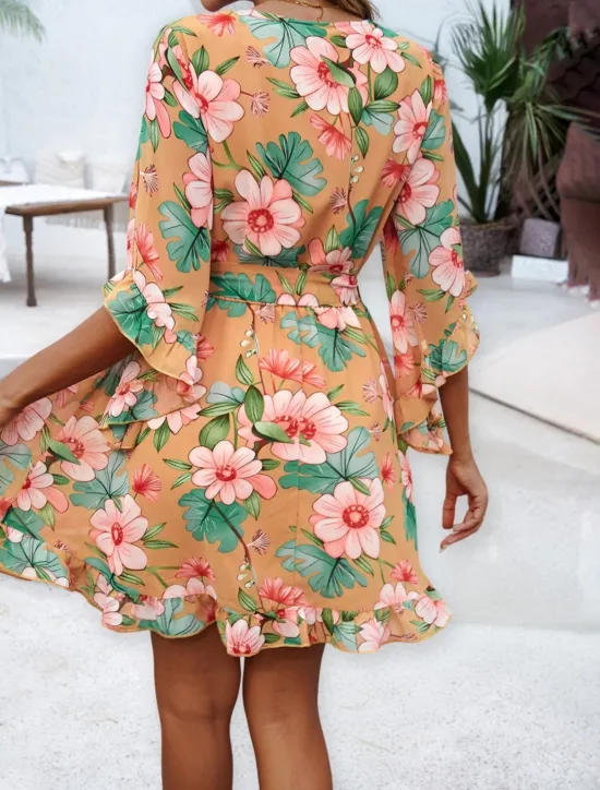 Clearance Women's Mini Dress Petite Dress Casual Dress Floral Dress Summer Dress Slip Dress Fashion Modern Daily Beach Weekend Regular Fit Floral 3/4 Length Sleeve V Neck Black Yellow Orange Green Summer Women Floral Dresses
