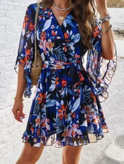 Clearance Women's Mini Dress Petite Dress Casual Dress Floral Dress Summer Dress Slip Dress Fashion Modern Daily Beach Weekend Regular Fit Floral 3/4 Length Sleeve V Neck Black Yellow Orange Green Summer Women Floral Dresses
