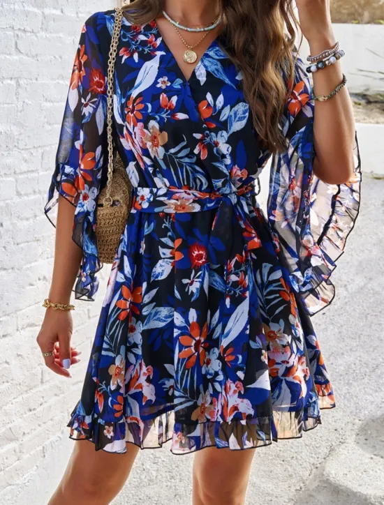 Clearance Women's Mini Dress Petite Dress Casual Dress Floral Dress Summer Dress Slip Dress Fashion Modern Daily Beach Weekend Regular Fit Floral 3/4 Length Sleeve V Neck Black Yellow Orange Green Summer Women Floral Dresses