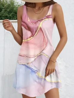 New Women's Mini Dress Petite Dress Sundress A Line Dress Tank Dress Vintage Stylish Casual Vacation Daily Holiday Loose Fit Graphic Marble Sleeveless Crew Neck Summer Spring Women Spring Dresses|Sundresses