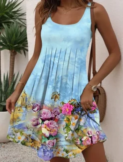 Discount Women's Mini Dress Petite Dress A Line Dress Tank Dress Summer Dress Vacation Stylish Casual Vacation Daily Regular Fit Floral Graphic Sleeveless Crew Neck Summer Women Sundresses