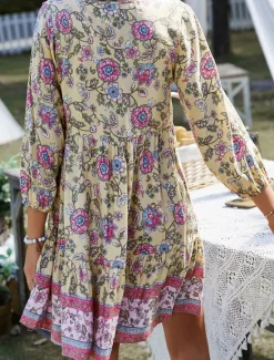 Women's Mini Dress Petite Dress Casual Dress Summer Dress Boho Dress Fashion Outdoor Vacation Daily Regular Fit Floral 3/4 Length Sleeve V Neck Yellow Pink Blue Green Summer Women Floral Dresses