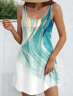 Online Women's Mini Dress Petite Dress Sundress A Line Dress Tank Dress Vintage Stylish Casual Vacation Daily Holiday Loose Fit Graphic Marble Sleeveless Crew Neck Pink Blue Sky Blue Purple Women Spring Dresses|Sundresses
