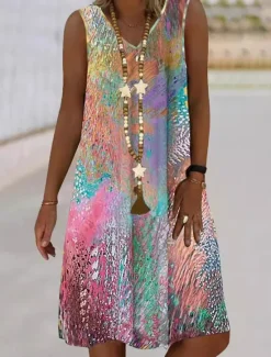 New Women's Mini Dress Petite Dress Casual Dress Tank Dress Summer Dress Boho Dress Stylish Casual Vacation Daily Regular Fit Floral Graphic Sleeveless V Neck Black Yellow Pink Blue Summer Women Spring Dresses