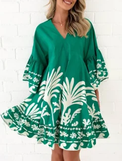 Outlet Women's Mini Dress Petite Dress Casual Dress Boho Dress Vintage Casual Vacation Daily Regular Fit Floral 3/4 Length Sleeve V Neck Spring Fall Women Spring Dresses