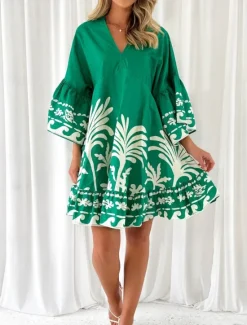 Outlet Women's Mini Dress Petite Dress Casual Dress Boho Dress Vintage Casual Vacation Daily Regular Fit Floral 3/4 Length Sleeve V Neck Spring Fall Women Spring Dresses