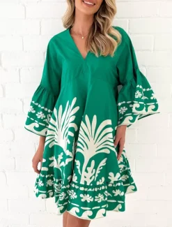 Outlet Women's Mini Dress Petite Dress Casual Dress Boho Dress Vintage Casual Vacation Daily Regular Fit Floral 3/4 Length Sleeve V Neck Spring Fall Women Spring Dresses