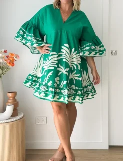 Outlet Women's Mini Dress Petite Dress Casual Dress Boho Dress Vintage Casual Vacation Daily Regular Fit Floral 3/4 Length Sleeve V Neck Spring Fall Women Spring Dresses