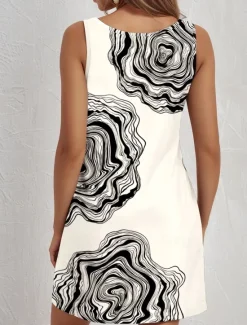 Best Women's Mini Dress Petite Dress Sundress A Line Dress Tank Dress Vintage Stylish Casual Vacation Daily Holiday Loose Fit Abstract Sleeveless Crew Neck Black White Summer Spring Women Sundresses