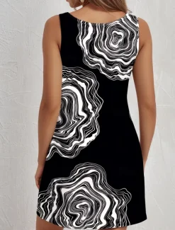Best Women's Mini Dress Petite Dress Sundress A Line Dress Tank Dress Vintage Stylish Casual Vacation Daily Holiday Loose Fit Abstract Sleeveless Crew Neck Black White Summer Spring Women Sundresses