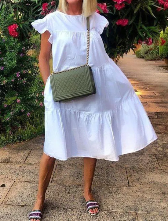 Online Women's Mini Dress Petite Dress White Dress Casual Dress Swing Dress Sundress Elegant Fashion Daily Summer Dress Loose Fit Plain Pure Color Short Sleeve Crew Neck Blush Pink Black White Pink Summer Women White Dresses