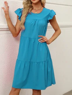 Online Women's Mini Dress Petite Dress White Dress Casual Dress Swing Dress Sundress Elegant Fashion Daily Summer Dress Loose Fit Plain Pure Color Short Sleeve Crew Neck Blush Pink Black White Pink Summer Women White Dresses