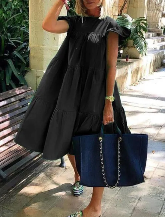 Online Women's Mini Dress Petite Dress White Dress Casual Dress Swing Dress Sundress Elegant Fashion Daily Summer Dress Loose Fit Plain Pure Color Short Sleeve Crew Neck Blush Pink Black White Pink Summer Women White Dresses