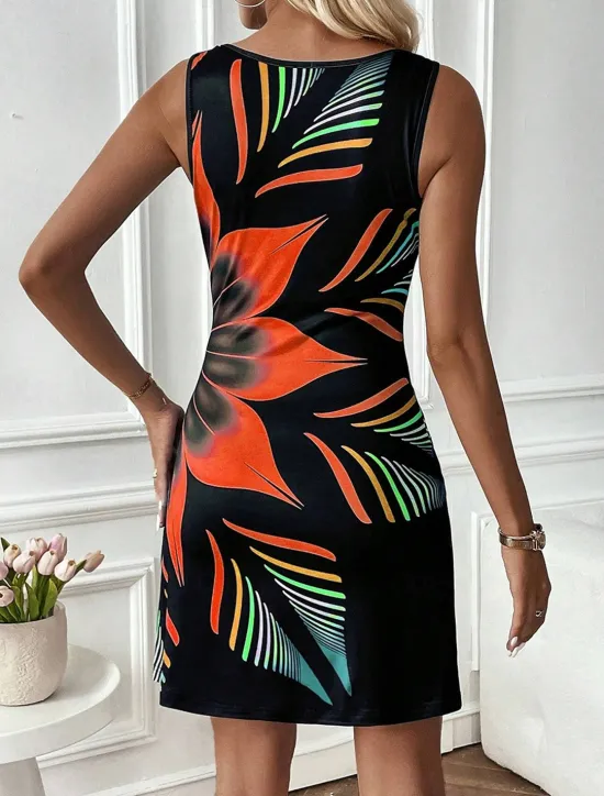 New Women's Mini Dress Petite Dress T Shirt Dress Tee Dress Shift Dress A Line Dress Vintage Sexy Casual Vacation Cocktail Party Beach Loose Fit Tropical Sleeveless Crew Neck White Orange Women Sundresses