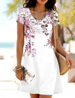 Outlet Women's Mini Dress Petite Dress T Shirt Dress Tee Dress A Line Dress Summer Dress Casual Daily Regular Fit Floral Graphic Short Sleeve Crewneck Pink Blue Green Summer Spring Women T Shirt Dresses