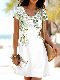 Outlet Women's Mini Dress Petite Dress T Shirt Dress Tee Dress A Line Dress Summer Dress Casual Daily Regular Fit Floral Graphic Short Sleeve Crewneck Pink Blue Green Summer Spring Women T Shirt Dresses