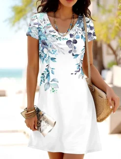 Outlet Women's Mini Dress Petite Dress T Shirt Dress Tee Dress A Line Dress Summer Dress Casual Daily Regular Fit Floral Graphic Short Sleeve Crewneck Pink Blue Green Summer Spring Women T Shirt Dresses
