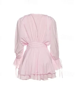 Sale Women's Mini Dress Ruffle Dress Vacation Birthday Cocktail Flare Cuff Sleeve Party Birthday Daily Regular Fit Plain Long Sleeve Crew Neck White Pink Summer Spring Fall Women Casual Dress