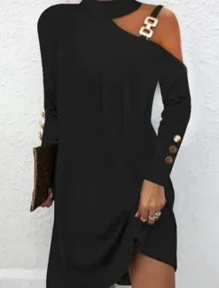 Outlet Women's Mini Dress Sheath Dress Casual Daily Regular Fit Plain Long Sleeve Halter Neck Black White Pink Blue Summer Fall Women Casual Dress