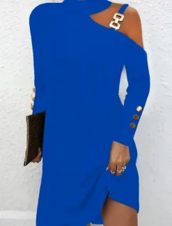 Outlet Women's Mini Dress Sheath Dress Casual Daily Regular Fit Plain Long Sleeve Halter Neck Black White Pink Blue Summer Fall Women Casual Dress
