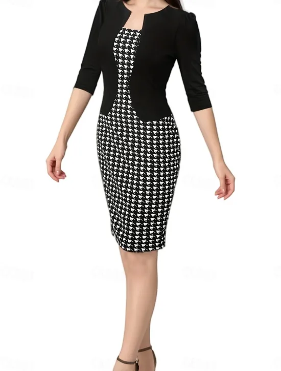 New Women's Mini Dress Sheath Dress Elegant Stylish Sexy Regular Fit Floral 3/4 Length Sleeve Square Neck Black Pink Summer Spring Fall Women Work Dresses