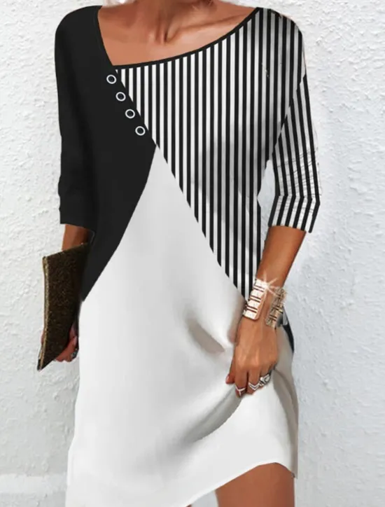 Online Women's Mini Dress Sheath Dress Shift Dress Casual Boho Daily Date Regular Fit Graphic Striped Long Sleeve Notched Neck White Blue Women Casual Dress