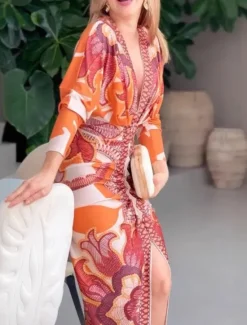 Hot Women's Mini Dress Sheath Dress Vacation Casual Boho Outdoor Going out Beach Slim Floral Graphic Long Sleeve V Neck Blue Orange Summer Spring Women Vacation Dresses
