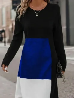 New Women's Mini Dress Sheath Dress Party Casual Semi Formal Party Daily Cocktail Party Regular Fit Graphic Geometric Color Block Long Sleeve Crew Neck Red Blue Gray Spring Fall Winter Autumn Women Casual Dress
