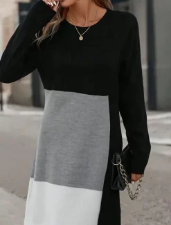 New Women's Mini Dress Sheath Dress Party Casual Semi Formal Party Daily Cocktail Party Regular Fit Graphic Geometric Color Block Long Sleeve Crew Neck Red Blue Gray Spring Fall Winter Autumn Women Casual Dress