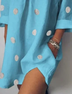 Clearance Women's Mini Dress Shift Dress Casual Outdoor Beach Linen Regular Fit Graphic Polka Dot Long Sleeve V Neck White Pink Blue Gray Summer Women Dresses