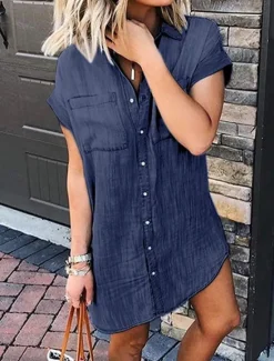Outlet Women's Mini Dress Shift Dress Vacation Casual Daily Regular Fit Graphic Short Sleeve V Neck Blue Dark Blue Summer Women Casual Dress