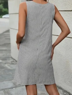 New Women's Mini Dress Shift Dress Slip Dress Casual Outdoor Going out Regular Fit Stripe Sleeveless U Neck Black Pink Red Blue Summer Women Vacation Dresses