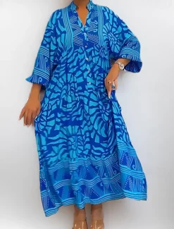 Women's Mini Dress Shift Dress A Line Dress Vacation Casual Boho Outdoor Going out Beach Loose Fit Floral Graphic Geometric Long Sleeve V Neck Pink Blue Purple Brown Summer Spring Women Vacation Dresses