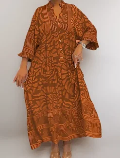 Women's Mini Dress Shift Dress A Line Dress Vacation Casual Boho Outdoor Going out Beach Loose Fit Floral Graphic Geometric Long Sleeve V Neck Pink Blue Purple Brown Summer Spring Women Vacation Dresses