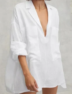 Online Women's Mini Dress Shift Dress Vacation Casual Beach Daily Holiday Date Plain Long Sleeve Notched Neck Black White Women Casual Dress