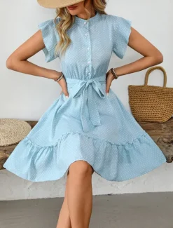Women's Mini Dress Shirt Dress Casual Dress A Line Dress Stylish Casual Vacation Daily Regular Fit Polka Dot Short Sleeve V Neck Magenta Pink Navy Blue Blue Summer Women Work Dresses