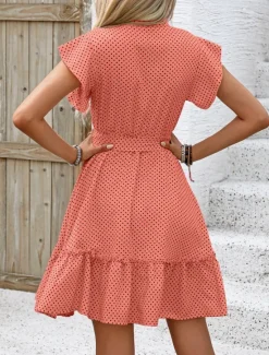 Women's Mini Dress Shirt Dress Casual Dress A Line Dress Stylish Casual Vacation Daily Regular Fit Polka Dot Short Sleeve V Neck Magenta Pink Navy Blue Blue Summer Women Work Dresses