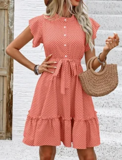 Women's Mini Dress Shirt Dress Casual Dress A Line Dress Stylish Casual Vacation Daily Regular Fit Polka Dot Short Sleeve V Neck Magenta Pink Navy Blue Blue Summer Women Work Dresses