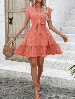 Women's Mini Dress Shirt Dress Casual Dress A Line Dress Stylish Casual Vacation Daily Regular Fit Polka Dot Short Sleeve V Neck Magenta Pink Navy Blue Blue Summer Women Work Dresses